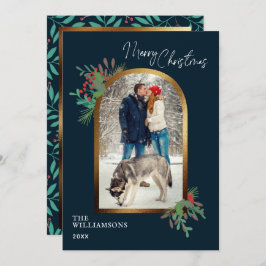 エレガント冬の葉カスタムのアーチ写真クリスマス シーズンカード