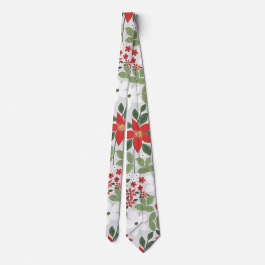 エレガント冬の赤い白のフローラ絵画の ネクタイ (裏面)