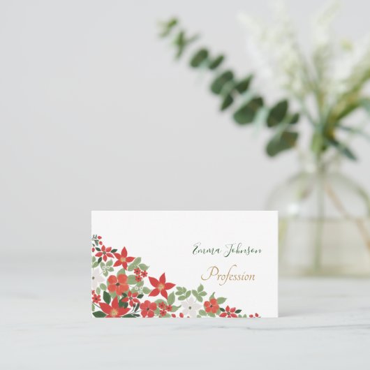 エレガント冬の赤い白のフローラ絵画の 名刺 (スタンド正面)