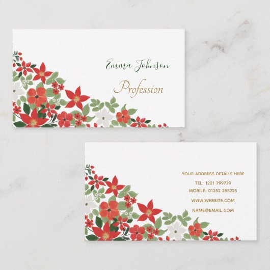 エレガント冬の赤い白のフローラ絵画の 名刺 (正面/裏面)