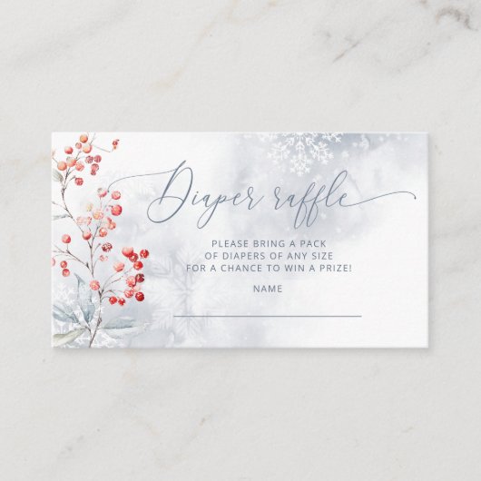 エレガント冬ほこりっぽい青おむつラッフルチケット エンクロージャーカード (正面)