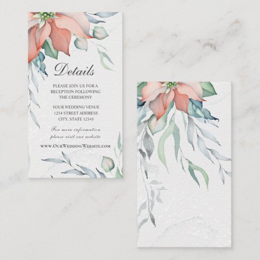 エレガント冬クリスマスホリデーウォーター色フローラ エンクロージャーカード (正面/裏面)