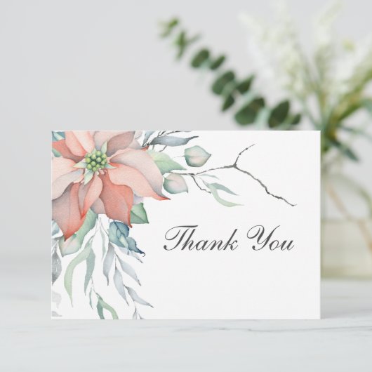 エレガント冬クリスマスホリデーウォーター色フローラ サンキューカード (スタンド正面)