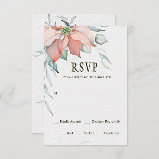 エレガント冬クリスマスホリデーウォーター色フローラ 出欠カード (正面/裏面)