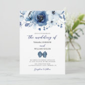 エレガント冬ダスティブルーフローラ結婚ズ 招待状 (スタンド正面)