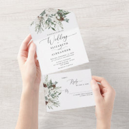 エレガント冬フェスティバル結婚常緑樹 オールインワン招待状