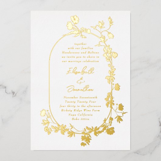 エレガント冬フレームリースフローラ銀箔Inv 箔招待状 (正面)