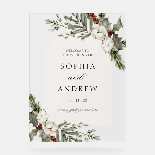 エレガント冬フローラアー結婚チへようこそ アクリルサイン (正面)