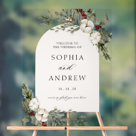 エレガント冬フローラアー結婚チへようこそ アクリルサイン