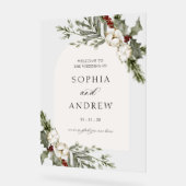 エレガント冬フローラアー結婚チへようこそ アクリルサイン (傾斜)