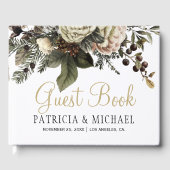 エレガント冬フローラ金ゴールド結婚タイポグラフィ ゲストブック (正面)