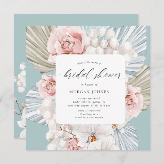 エレガント冬ブルーボヘミアンフローラブライダルシャワー (正面/裏面)