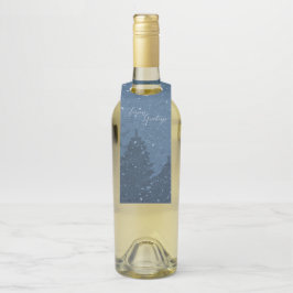 エレガント冬企業の雪ツリーズブルーホリデー ボトルネックタグ