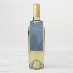 エレガント冬企業の雪ツリーズブルーホリデー ボトルネックタグ