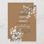 エレガント冬水色フローラ 招待状 (正面/裏面)