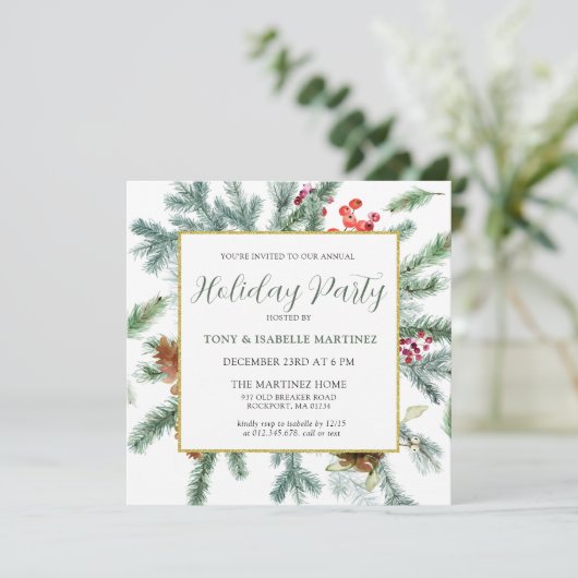 エレガント冬素朴植物学ホリデーパーティーインヴィ 招待状 (スタンド正面)