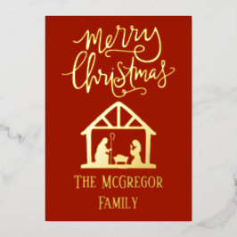 エレガント出生クリスマスの家族の名前 箔シーズンカード
