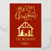 エレガント出生クリスマスの家族の名前 箔シーズンカード (正面)