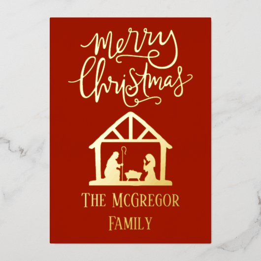 エレガント出生クリスマスの家族の名前 箔シーズンカード (正面)