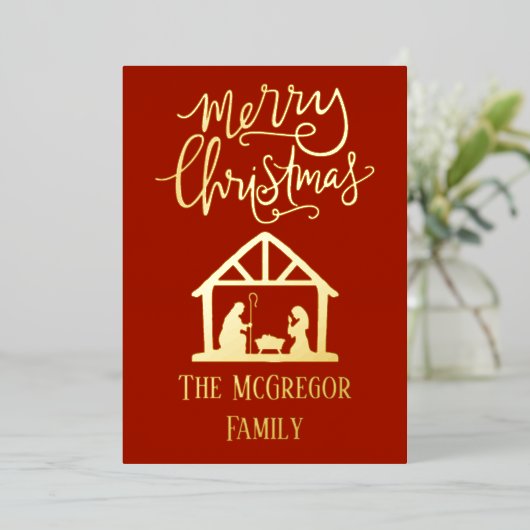 エレガント出生クリスマスの家族の名前 箔シーズンカード (立ち正面)