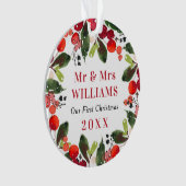 エレガント初めてのクリスマスのグ結婚リー写真 オーナメント (正面)