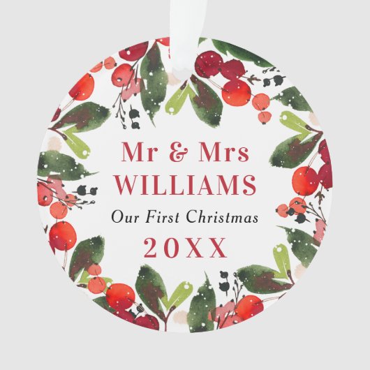 エレガント初めてのクリスマスのグ結婚リー写真 オーナメント (正面)