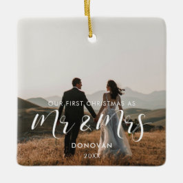 エレガント初めてのクリスマスの結婚写真 セラミックオーナメント