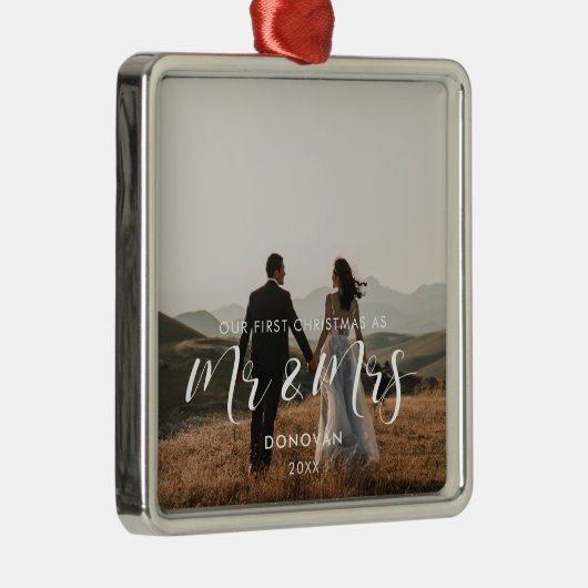 エレガント初めてのクリスマスの結婚写真 メタルオーナメント (右)