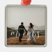 エレガント初めてのクリスマスの結婚写真 メタルオーナメント (正面)