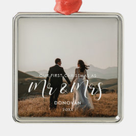 エレガント初めてのクリスマスの結婚写真 メタルオーナメント