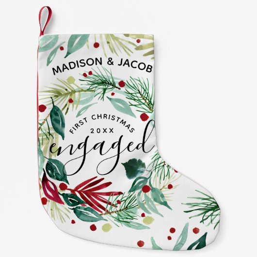 エレガント初めてのクリスマスグ婚約したレネリーリース スモールクリスマスストッキング (正面)