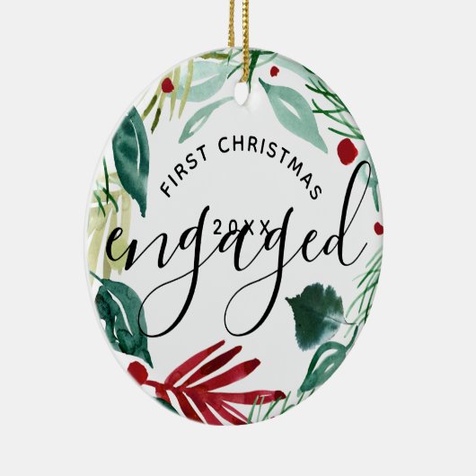 エレガント初めてのクリスマスグ婚約したレネリーリース セラミックオーナメント (右)