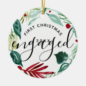 エレガント初めてのクリスマスグ婚約したレネリーリース セラミックオーナメント (正面)