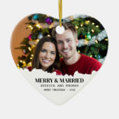 エレガント初めてのクリスマスメリーと写結婚した真 セラミックオーナメント (正面)