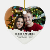 エレガント初めてのクリスマスメリーと写結婚した真 セラミックオーナメント (裏面)