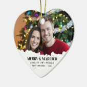 エレガント初めてのクリスマスメリーと写結婚した真 セラミックオーナメント (左)