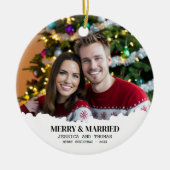 エレガント初めてのクリスマスメリーと写結婚した真 セラミックオーナメント (正面)