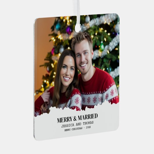 エレガント初めてのクリスマスメリーと写結婚した真 メタルオーナメント (正面右)