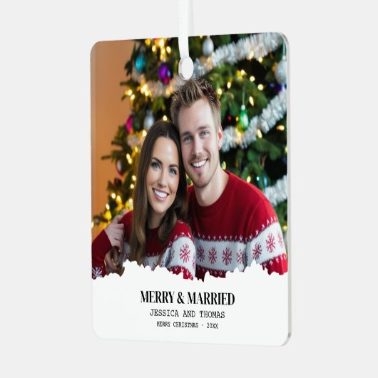 エレガント初めてのクリスマスメリーと写結婚した真 メタルオーナメント (正面左)