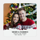 エレガント初めてのクリスマスメリーと写結婚した真 メタルオーナメント (正面)