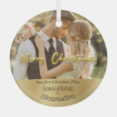 エレガント初めてのクリスマスラグジュアリー金ゴールドモダン写真 ガラスオーナメント (正面)