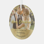 エレガント初めてのクリスマスラグジュアリー金ゴールドモダン写真 ガラスオーナメント (正面左)