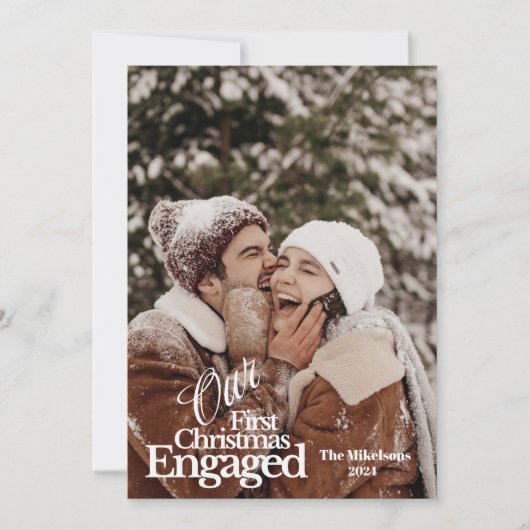 エレガント初めてのクリスマス婚約した シーズンカード (正面)