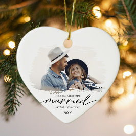 エレガント初めてのクリスマス結婚したカップル写真 セラミックオーナメント