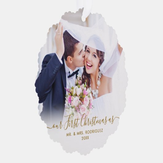エレガント初めてのクリスマス結婚した2写真クリスマス オーナメントカード (右)