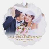 エレガント初めてのクリスマス結婚した2写真クリスマス オーナメントカード (正面)