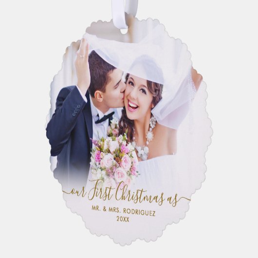 エレガント初めてのクリスマス結婚した2写真クリスマス オーナメントカード (左)