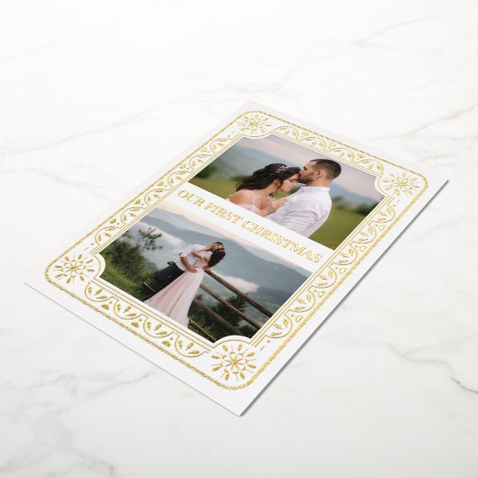 エレガント初めてのクリスマス2フォト金ゴールドカスタム 箔シーズンカード (回転した状態)