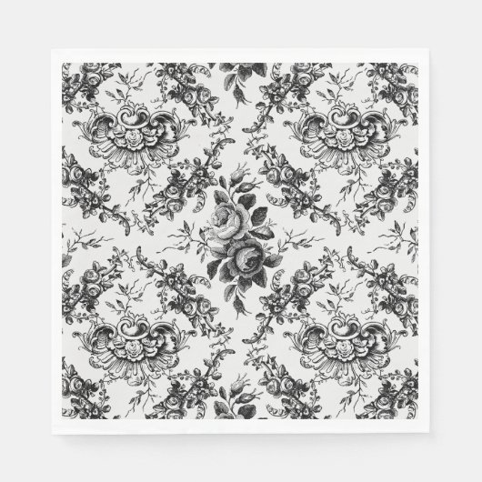 エレガント刻印フランスの黒フローラトイル スタンダードランチョンナプキン (正面)