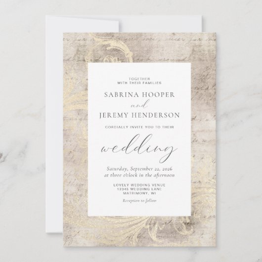 エレガント動揺してアイボリー結婚ズ 招待状 (正面)